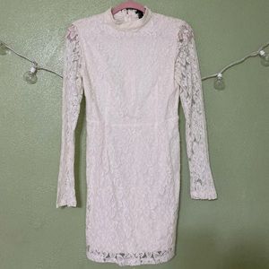 Long sleeve lace cream dress